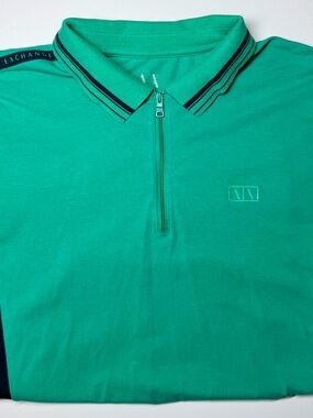 Armani Exchange Green Quarter‑Zip Colorblock Polo Shirt Men’s M